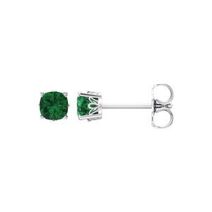 4mm Cushion Lab Created Emerald 14k White Gold Stud Earrings